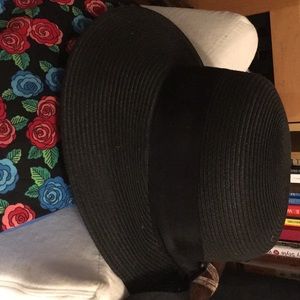 Black straw hat with black ribbon